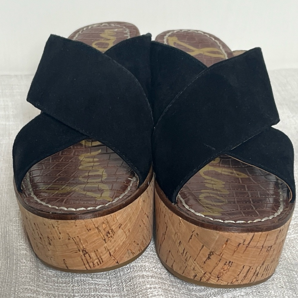 Sam Edelman Darlene Slip On Sandles Cork Look Platform Black Suede Upper Sz 9 - Picture 6 of 16